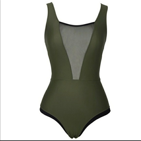 Nwt Cupshe swimsuit One Piece Army Green Mesh S - Picture 5 of 7